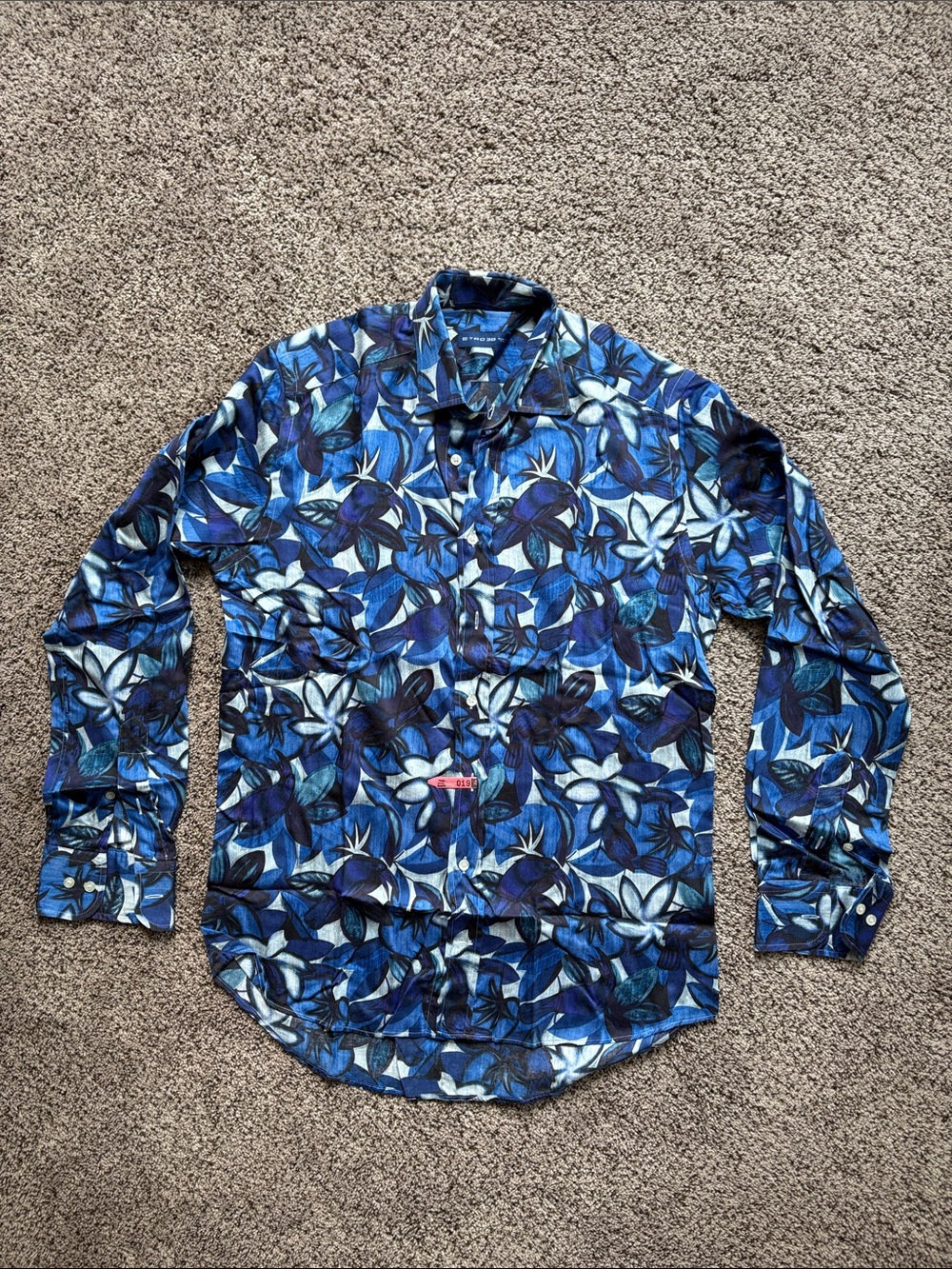 Etro Blue Floral Print Long-Sleeve Button-Down Shirt